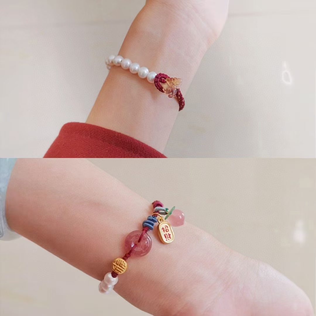 足金福牌+珍珠手绳
